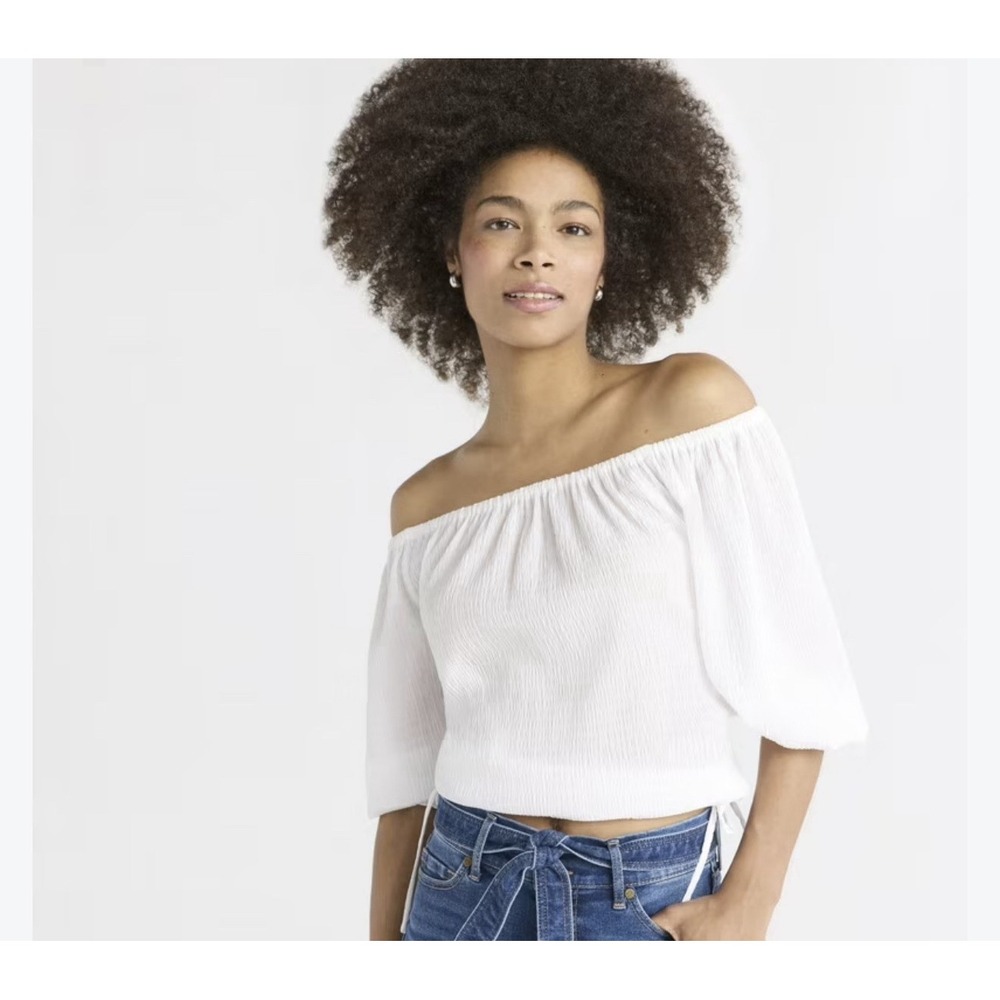 Sofia Vergara Off Shoulder Top XXL 20 Bright White Crinkle Crepe Gauzy Side Ties